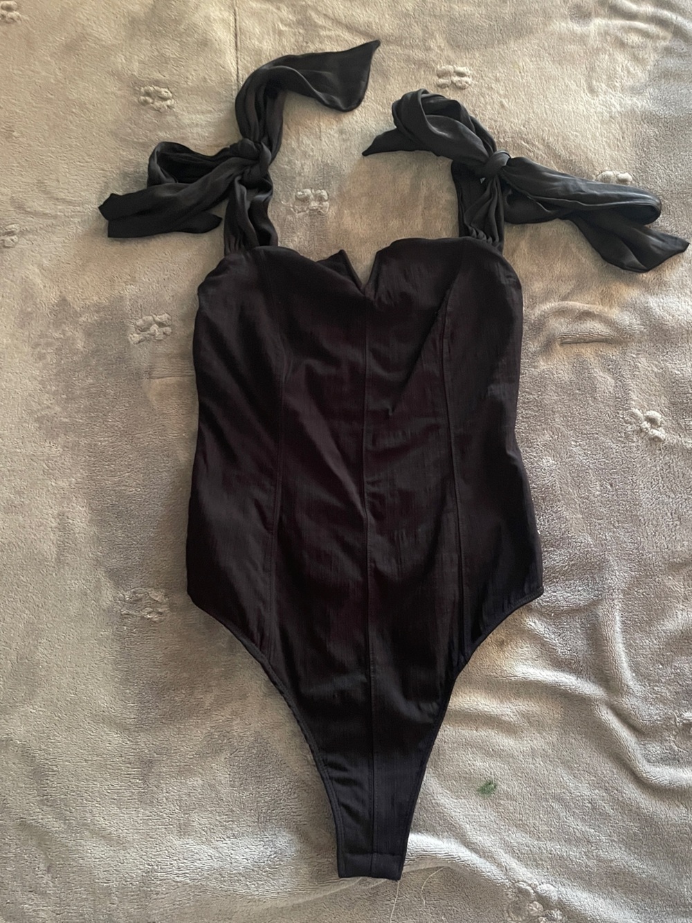 Free People Black Tie-Shoulder Bodysuit